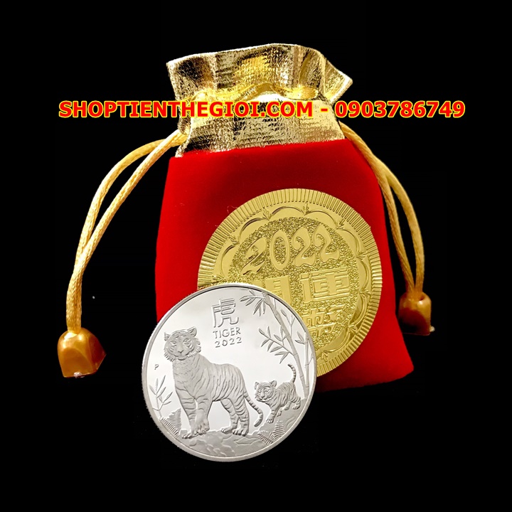 Xu Úc Hình Con Hổ Mạ Bạc tặng túi gấm 2022 - SP005411